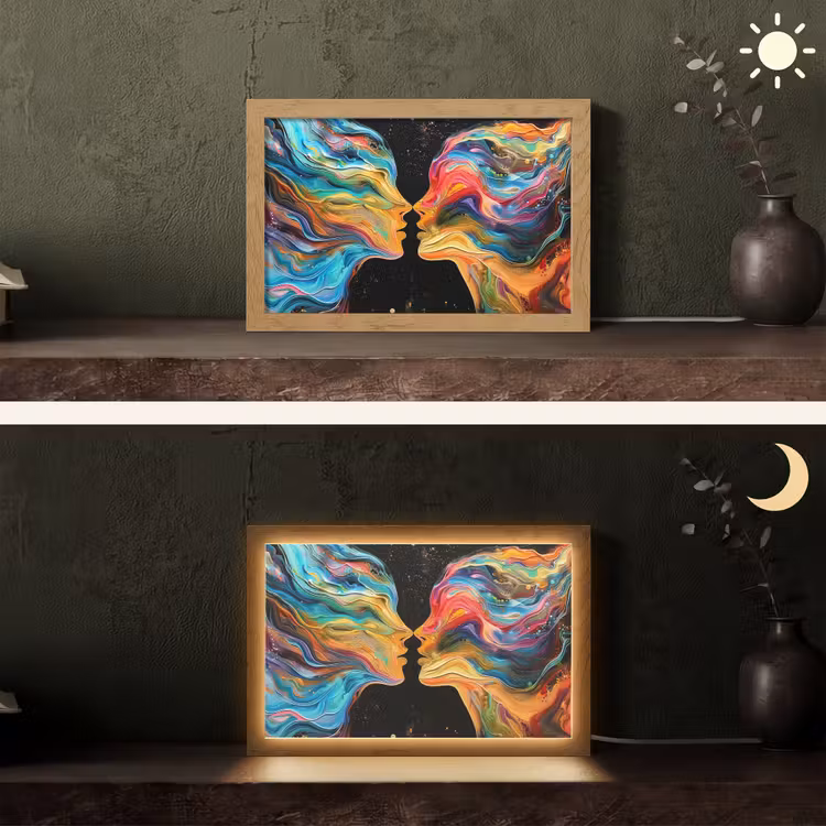 Kunst - Kleurrijk - Vrouw - Art - Abstract - Gezichten Light Box met kabel (Tafellamp) klein -sfeer3