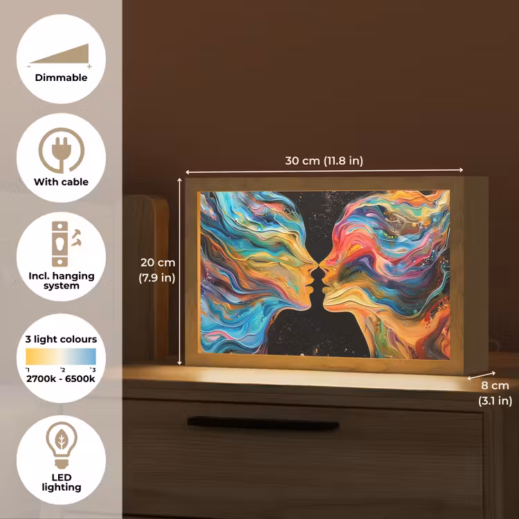 Kunst - Kleurrijk - Vrouw - Art - Abstract - Gezichten Light Box met kabel (Tafellamp) klein -USP_EN