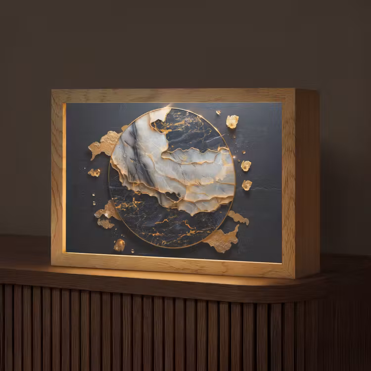 Kunst - Goud - Zwart - Modern - Abstract Light Box met kabel (Tafellamp) klein -z3d_website