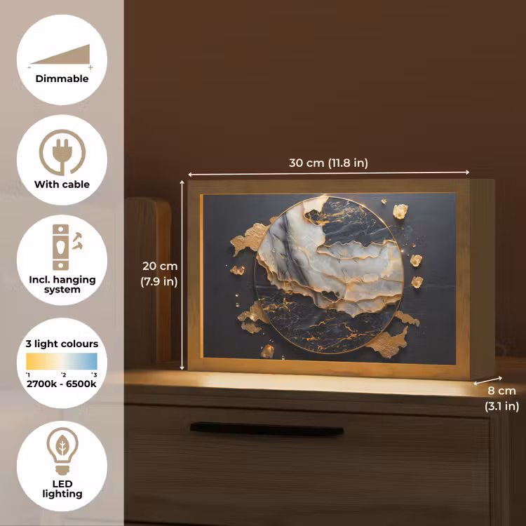 Kunst - Goud - Zwart - Modern - Abstract Light Box met kabel (Tafellamp) klein -USP_EN