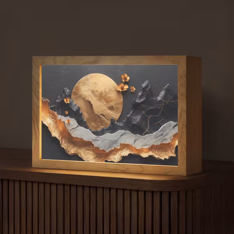Kunst - Goud - Modern - Abstract Light Box met kabel (Tafellamp) klein -z3d_website