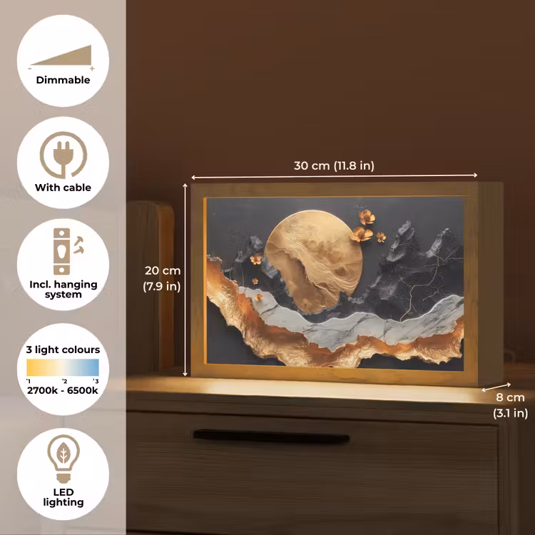 Kunst - Goud - Modern - Abstract Light Box met kabel (Tafellamp) klein -USP_EN