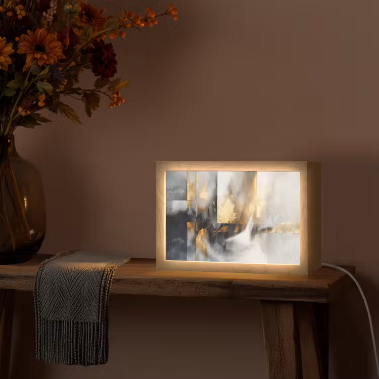 Kunst - Goud - Zilver - Abstract Light Box met kabel (Tafellamp) klein -sfeer4