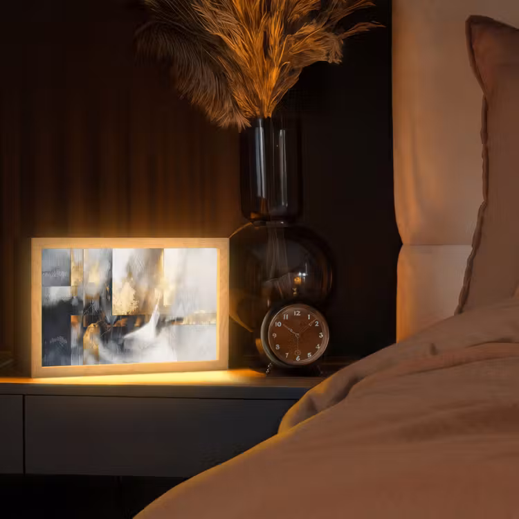 Kunst - Goud - Zilver - Abstract Light Box met kabel (Tafellamp) klein -sfeer1