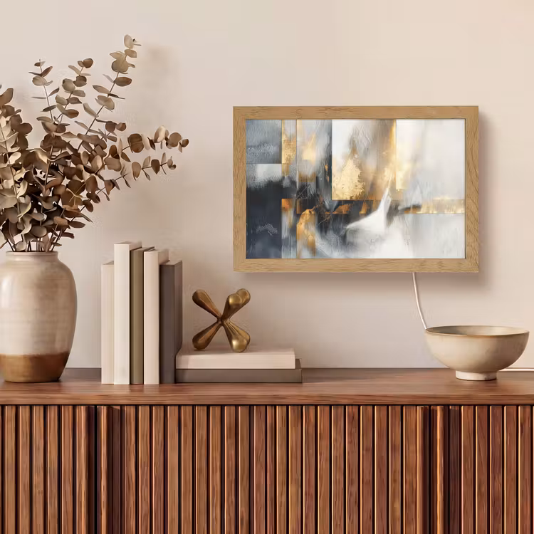 Kunst - Goud - Zilver - Abstract Light Box met kabel (Tafellamp) klein -sfeer2