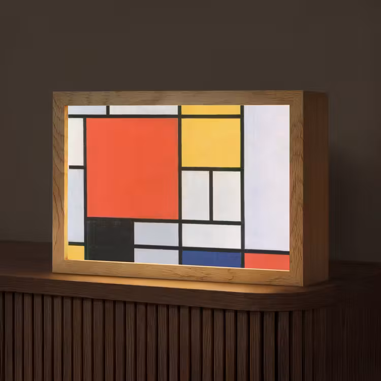 Kunst - Mondriaan - Oude meesters - Compositie 2 Light Box met kabel (Tafellamp) klein -z3d_website