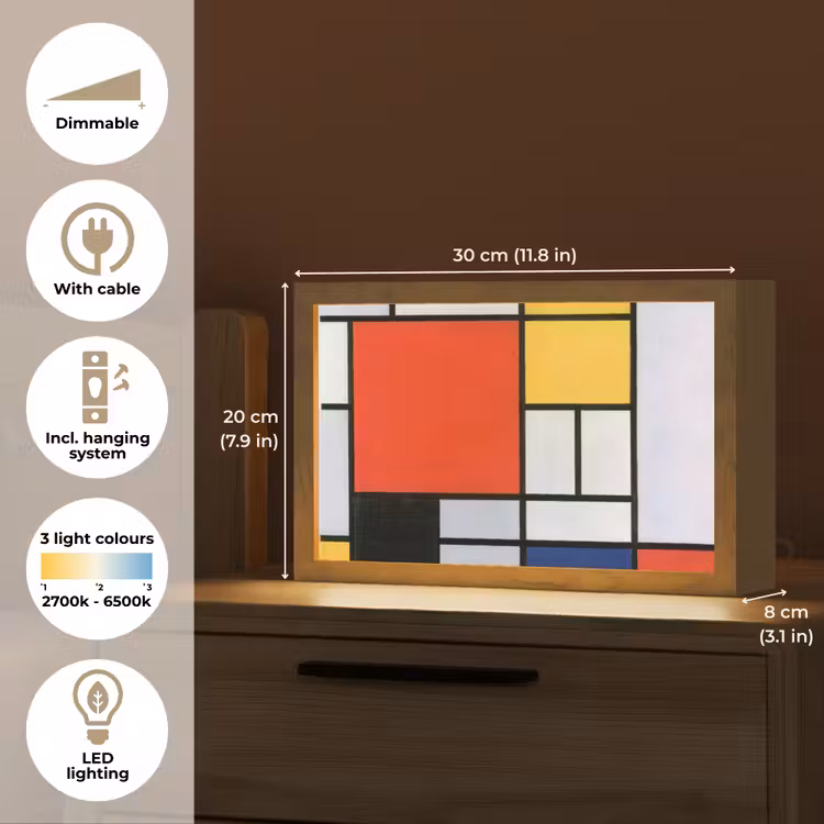 Kunst - Mondriaan - Oude meesters - Compositie 2 Light Box met kabel (Tafellamp) klein -USP_EN