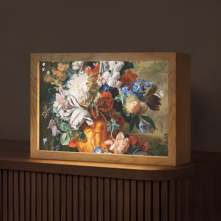 Kunst - Oude meesters - Boeket bloemen in een urn Light Box met kabel (Tafellamp) klein -z3d_website