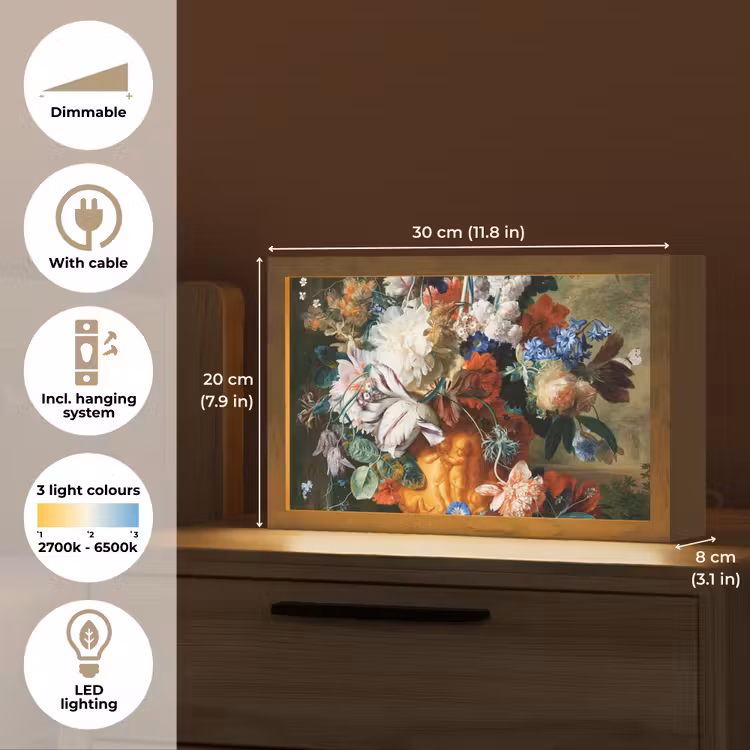 Kunst - Oude meesters - Boeket bloemen in een urn Light Box met kabel (Tafellamp) klein -USP_EN