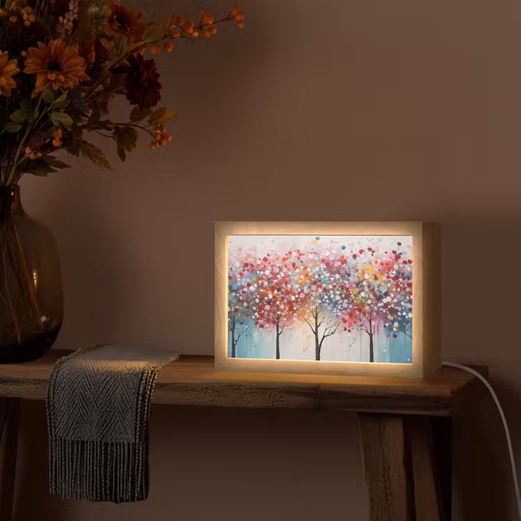 Kunst - Bomen - Natuur - Acryl Light Box met kabel (Tafellamp) klein -sfeer4