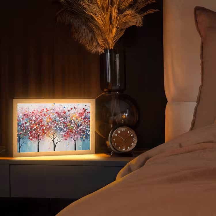 Kunst - Bomen - Natuur - Acryl Light Box met kabel (Tafellamp) klein -sfeer1