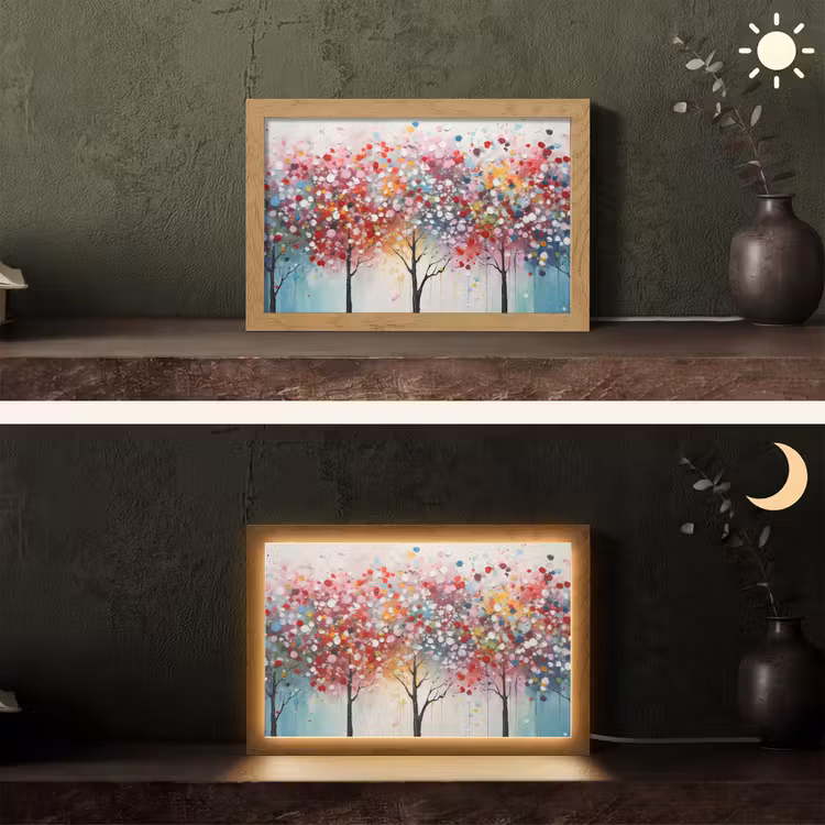 Kunst - Bomen - Natuur - Acryl Light Box met kabel (Tafellamp) klein -sfeer3