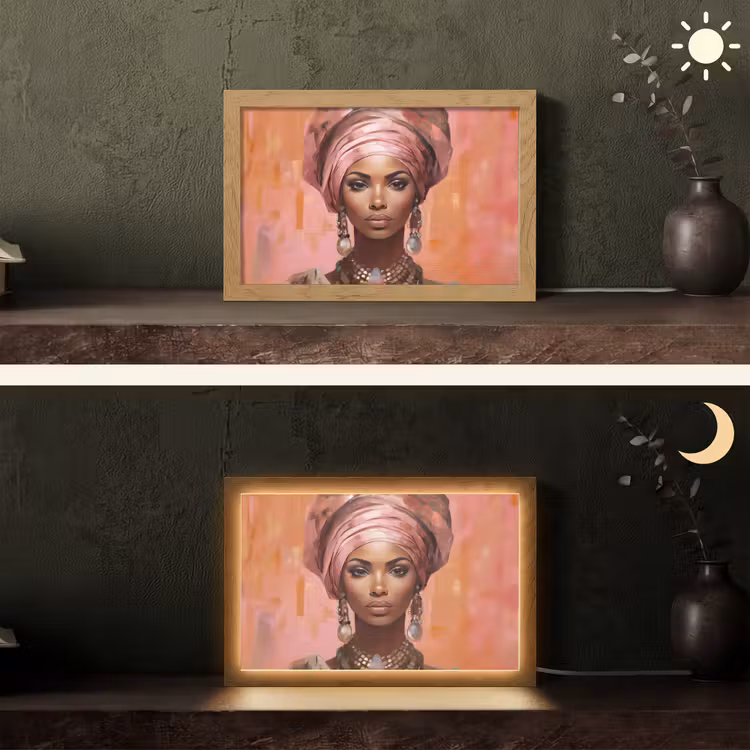Kunst - Vrouw - Roze - Sieraden - Portret Light Box met kabel (Tafellamp) klein -sfeer3