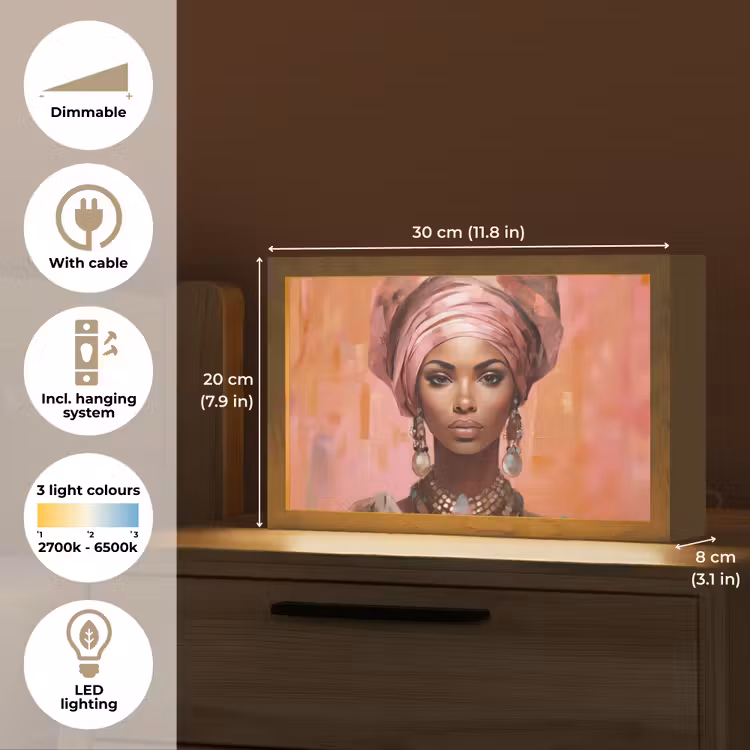 Kunst - Vrouw - Roze - Sieraden - Portret Light Box met kabel (Tafellamp) klein -USP_EN
