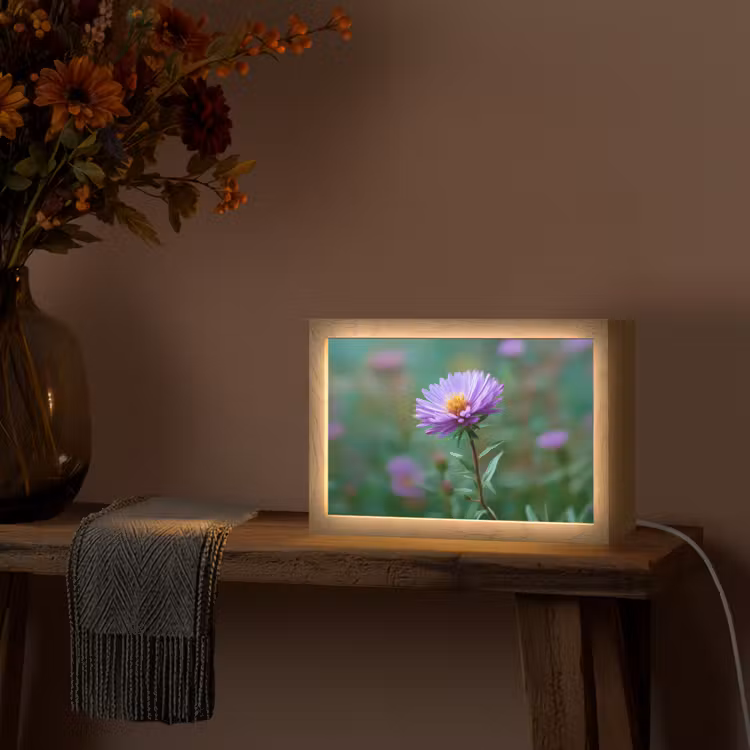 Aster - Paars - Bloem - Blaadjes Light Box met kabel (Tafellamp) klein -sfeer4