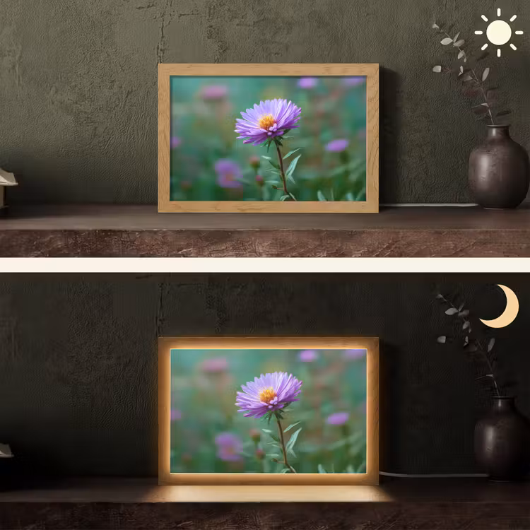 Aster - Paars - Bloem - Blaadjes Light Box met kabel (Tafellamp) klein -sfeer3