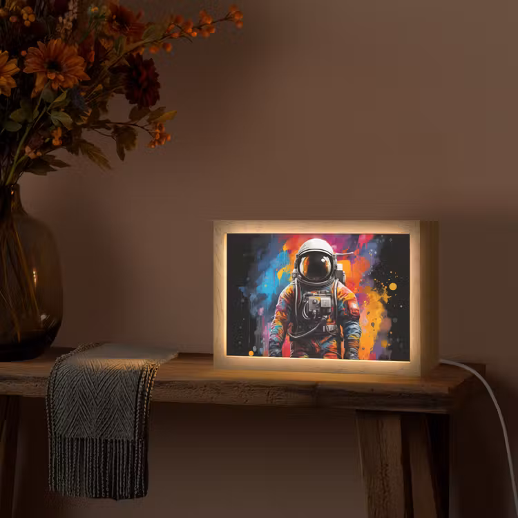 Astronaut - Graffiti - Zwart - Kleuren Light Box met kabel (Tafellamp) klein -sfeer4