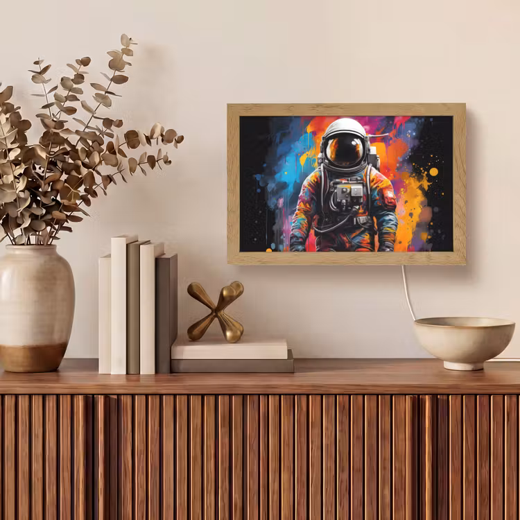Astronaut - Graffiti - Zwart - Kleuren Light Box met kabel (Tafellamp) klein -sfeer2