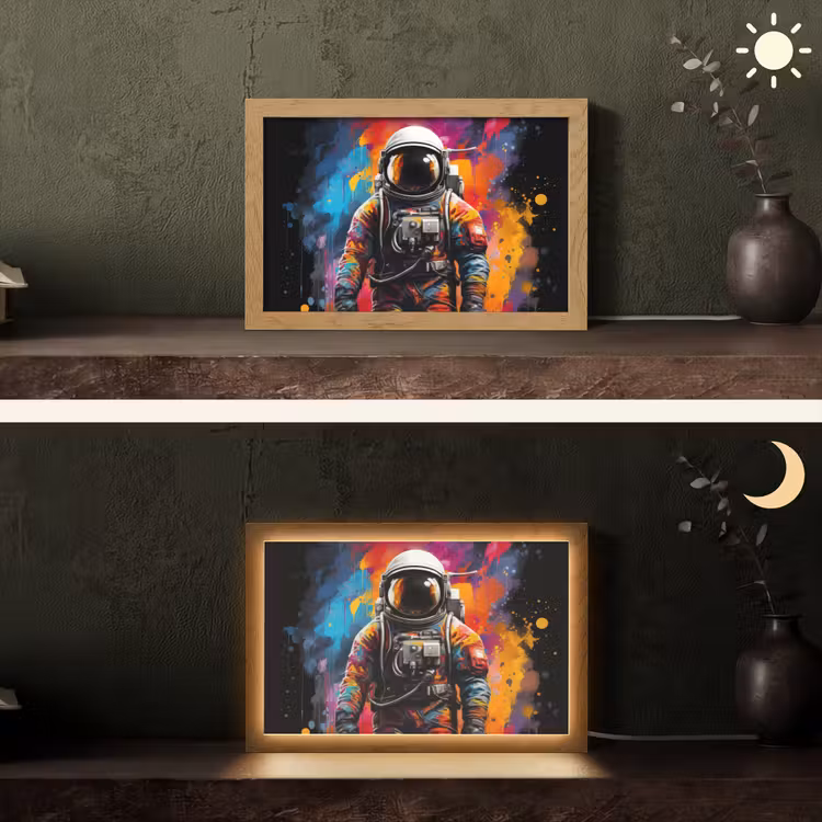 Astronaut - Graffiti - Zwart - Kleuren Light Box met kabel (Tafellamp) klein -sfeer3