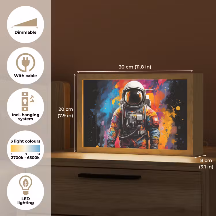 Astronaut - Graffiti - Zwart - Kleuren Light Box met kabel (Tafellamp) klein -USP_EN