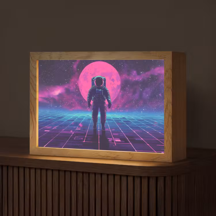 Astronaut - Maan - Roze - Sterrennevels Light Box met kabel (Tafellamp) klein -z3d_website