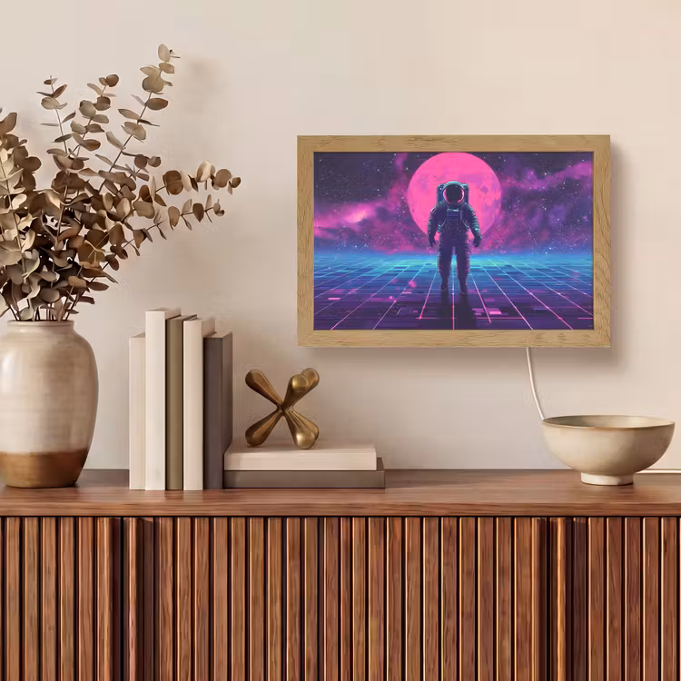 Astronaut - Maan - Roze - Sterrennevels Light Box met kabel (Tafellamp) klein -sfeer2