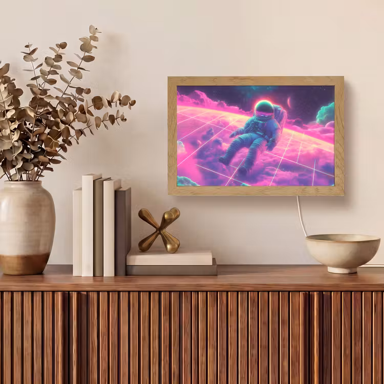 Astronaut - Neon - Roze - Wolken Light Box met kabel (Tafellamp) klein -sfeer2