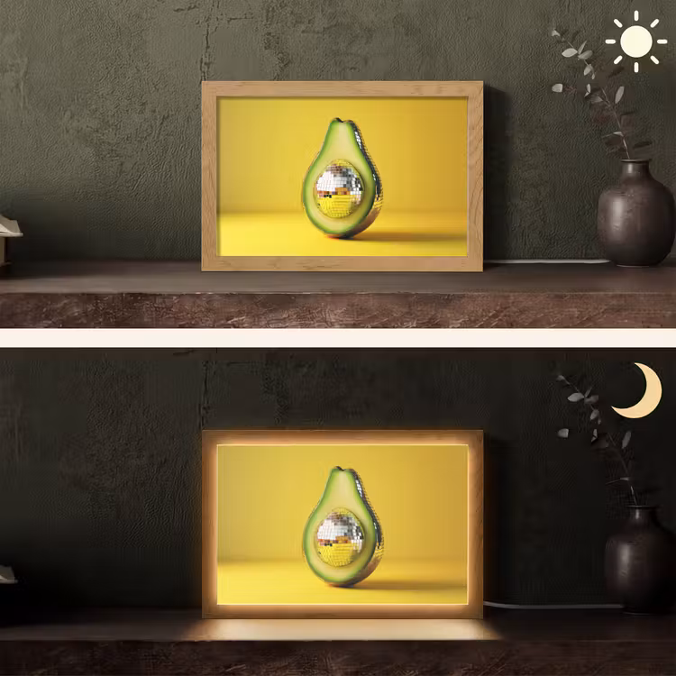 Avocado - Discobal - Geel - Glitter Light Box met kabel (Tafellamp) klein -sfeer3