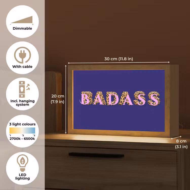 Badass - Panterpint - Schaduw - Roze Light Box met kabel (Tafellamp) klein -USP_EN