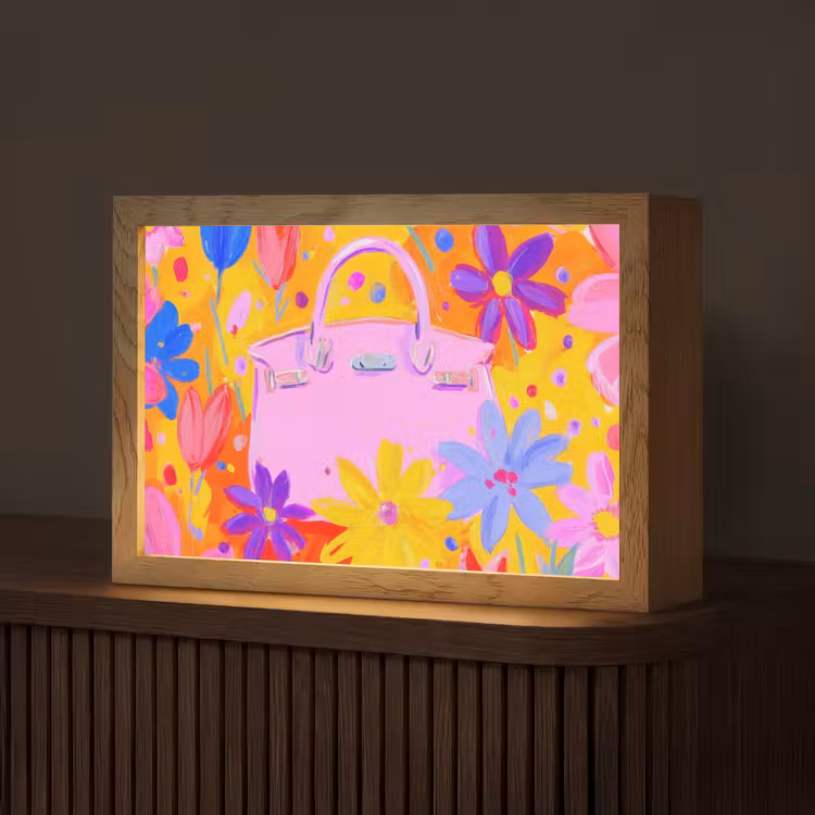 Tas - Roze - Bloemen Light Box met kabel (Tafellamp) klein -z3d_website
