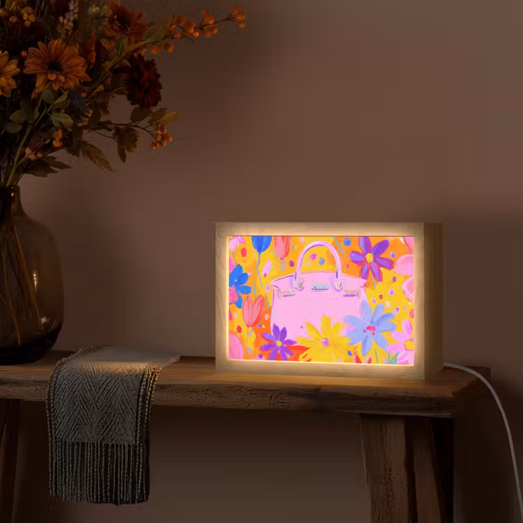 Tas - Roze - Bloemen Light Box met kabel (Tafellamp) klein -sfeer4