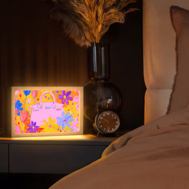Tas - Roze - Bloemen Light Box met kabel (Tafellamp) klein -sfeer1