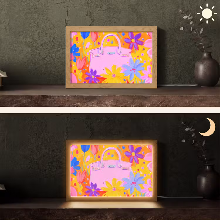 Tas - Roze - Bloemen Light Box met kabel (Tafellamp) klein -sfeer3