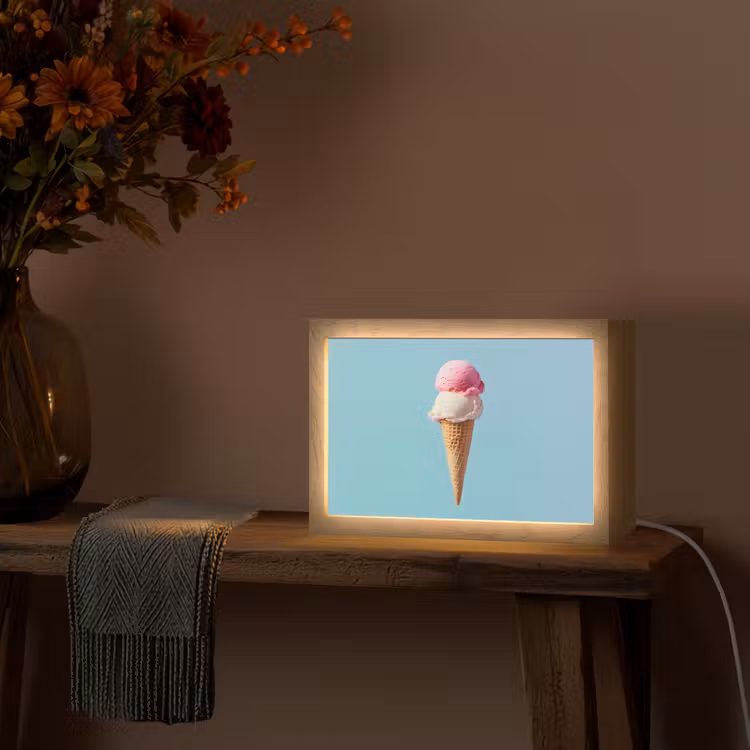Bolletjes - Schepijs - Hoorntje - Blauw Light Box met kabel (Tafellamp) klein -sfeer4