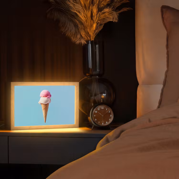 Bolletjes - Schepijs - Hoorntje - Blauw Light Box met kabel (Tafellamp) klein -sfeer1