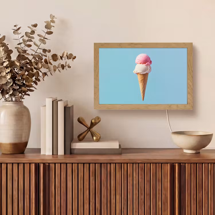 Bolletjes - Schepijs - Hoorntje - Blauw Light Box met kabel (Tafellamp) klein -sfeer2
