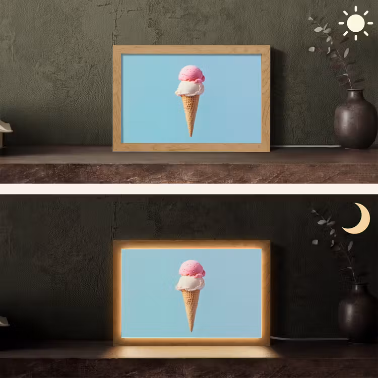 Bolletjes - Schepijs - Hoorntje - Blauw Light Box met kabel (Tafellamp) klein -sfeer3