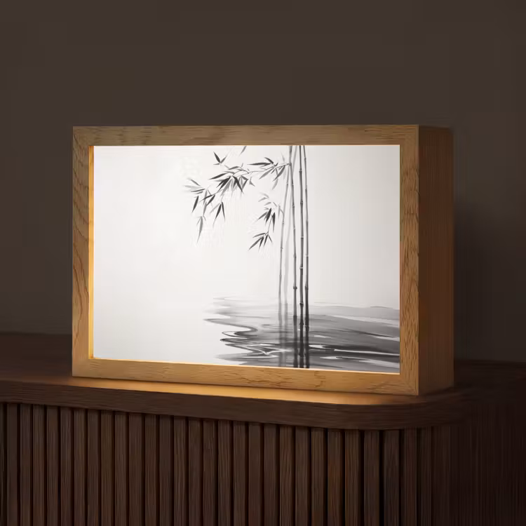 Bamboestammen - Water - Minimalistisch - Wit Light Box met kabel (Tafellamp) klein -z3d_website