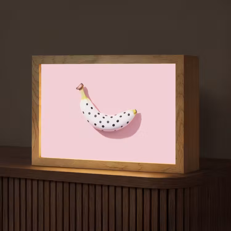 Banaan - Stippen - roze Light Box met kabel (Tafellamp) klein -z3d_website