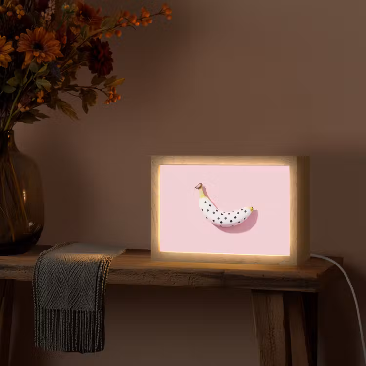 Banaan - Stippen - roze Light Box met kabel (Tafellamp) klein -sfeer4