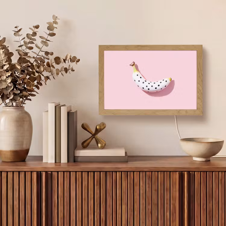 Banaan - Stippen - roze Light Box met kabel (Tafellamp) klein -sfeer2