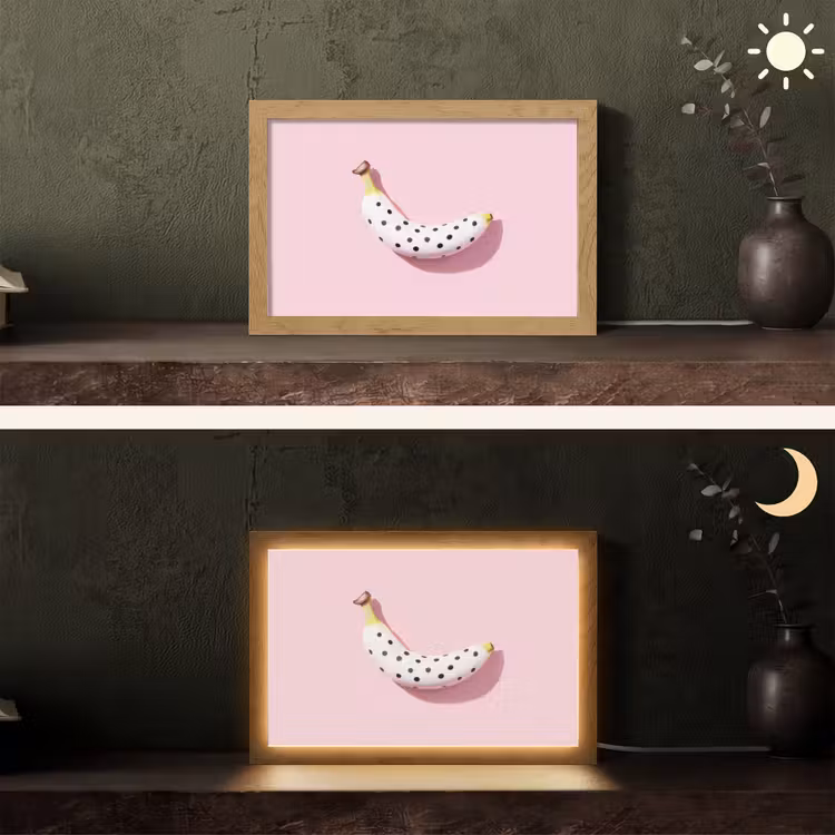 Banaan - Stippen - roze Light Box met kabel (Tafellamp) klein -sfeer3