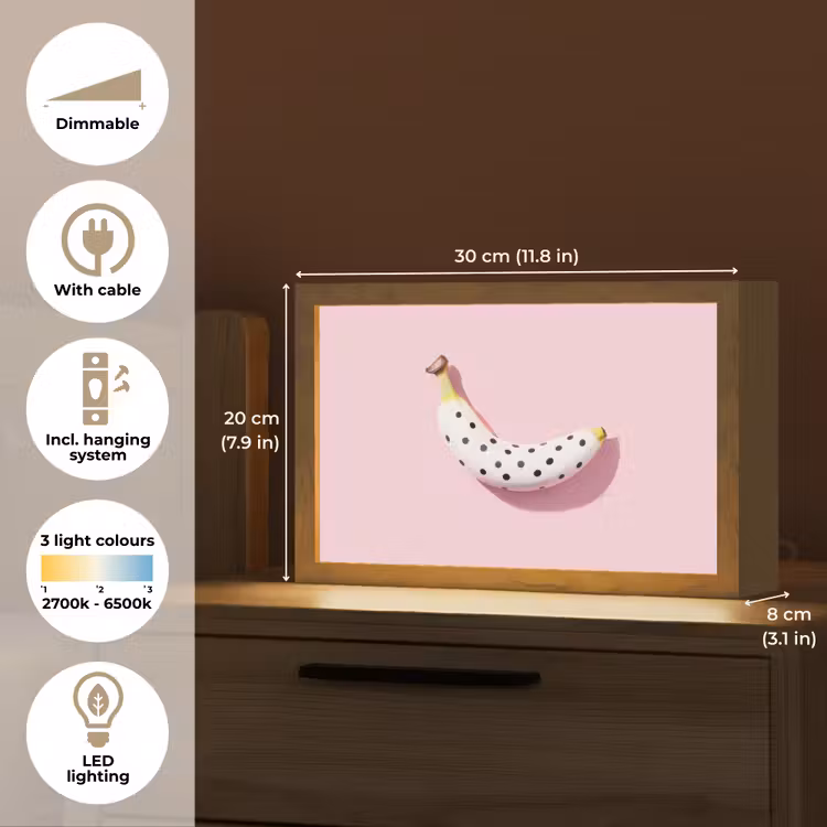 Banaan - Stippen - roze Light Box met kabel (Tafellamp) klein -USP_EN
