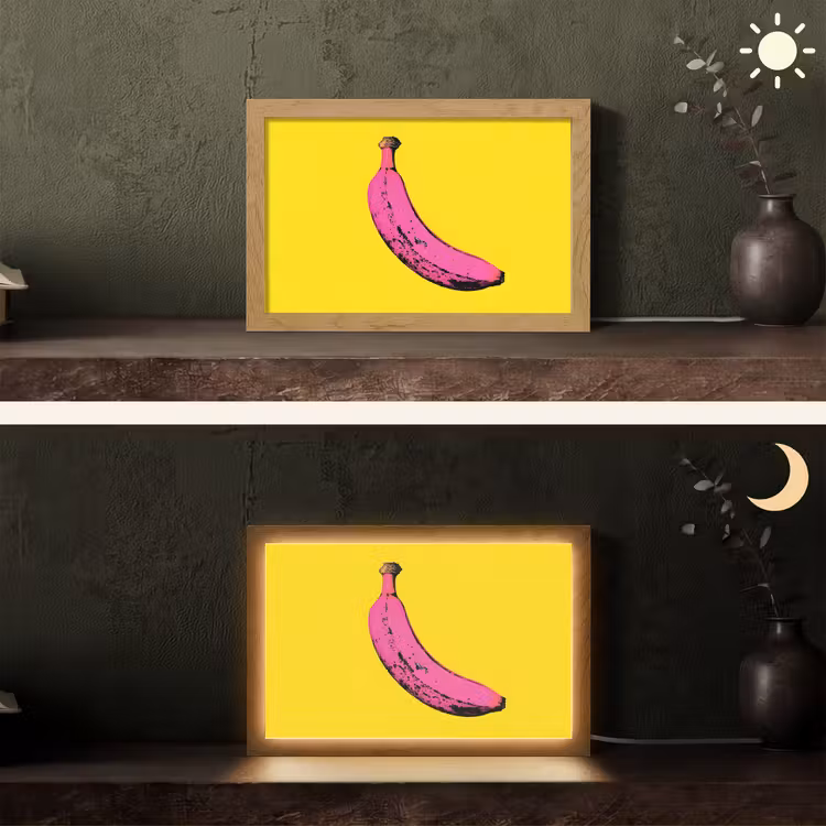 Banaan - Grafisch - Geel Light Box met kabel (Tafellamp) klein -sfeer3