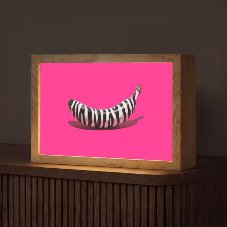 Banaan - Zebraprint - Roze Light Box met kabel (Tafellamp) klein -z3d_website