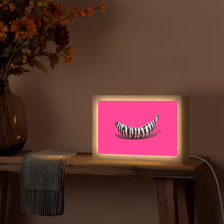 Banaan - Zebraprint - Roze Light Box met kabel (Tafellamp) klein -sfeer4