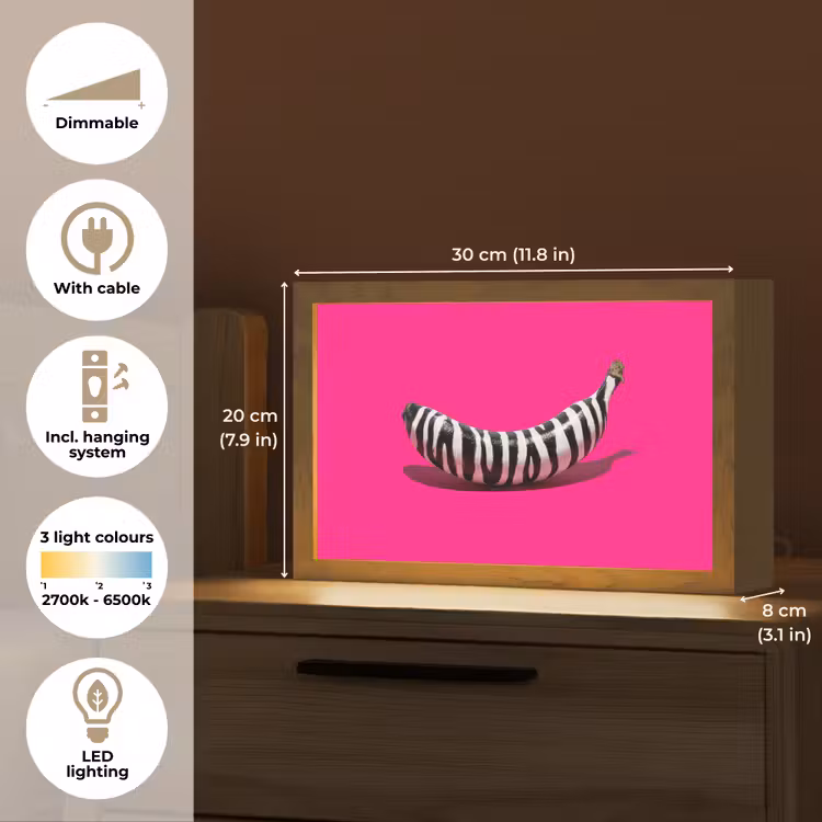 Banaan - Zebraprint - Roze Light Box met kabel (Tafellamp) klein -USP_EN