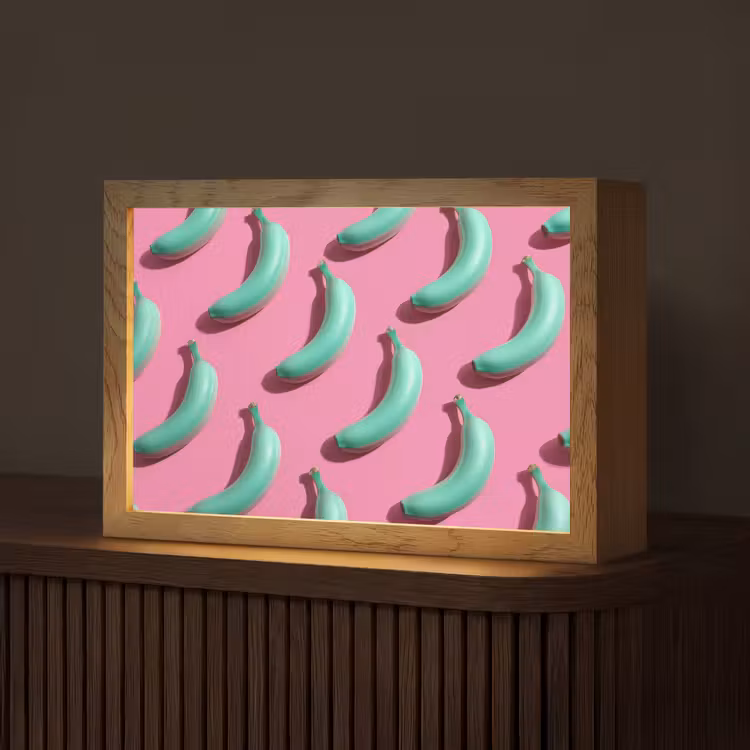 Bananen - Patroon - Blauw - Roze Light Box met kabel (Tafellamp) klein -z3d_website