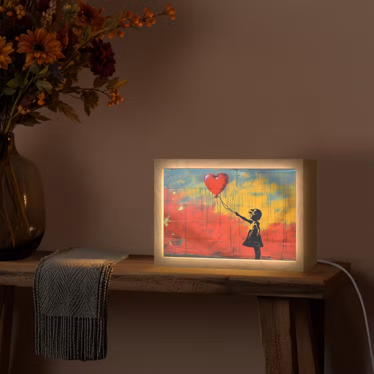 Banksy Style - Kleurrijk - Graffiti - Meisje - Street art Light Box met kabel (Tafellamp) klein -sfeer4