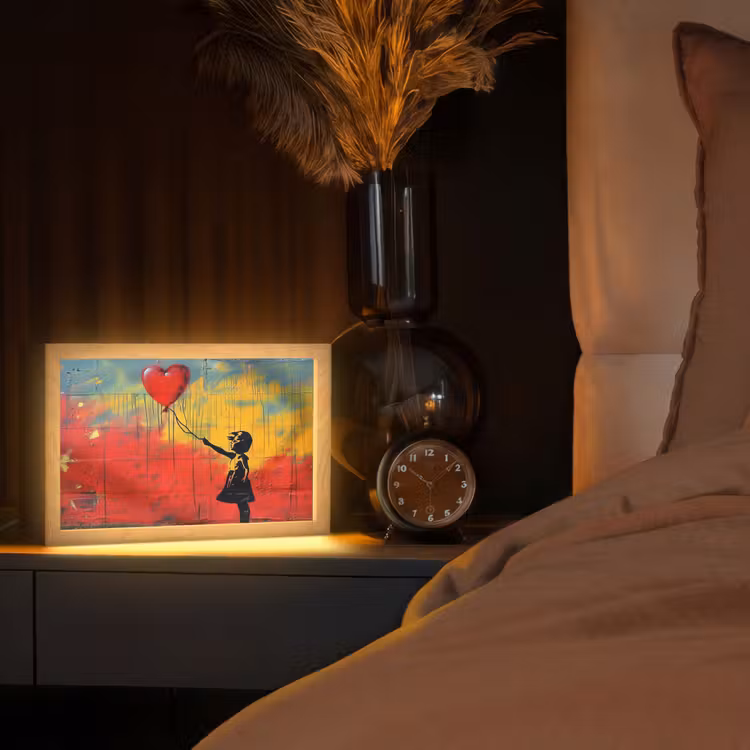 Banksy Style - Kleurrijk - Graffiti - Meisje - Street art Light Box met kabel (Tafellamp) klein -sfeer1
